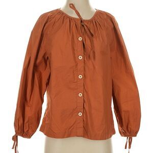 J. Crew Tie-Sleeve Button-Front Cotton Poplin Top Blouse Rust Orange Size L